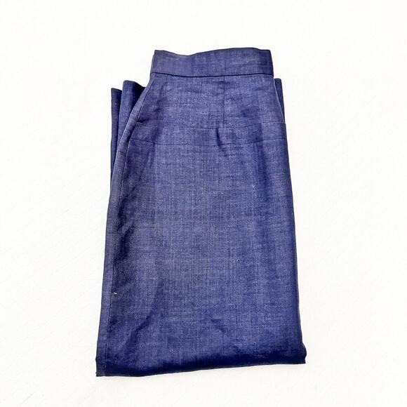 Oleg Cassini Blue Midi Pencil Skirt Button Front 100% Ramie Lined Size 8 - Picture 5 of 6